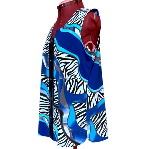 MODE VIN ROUGE - Sleeveless blouse abstract zebra patterns Blue Black / XL - Picture 4 of 7